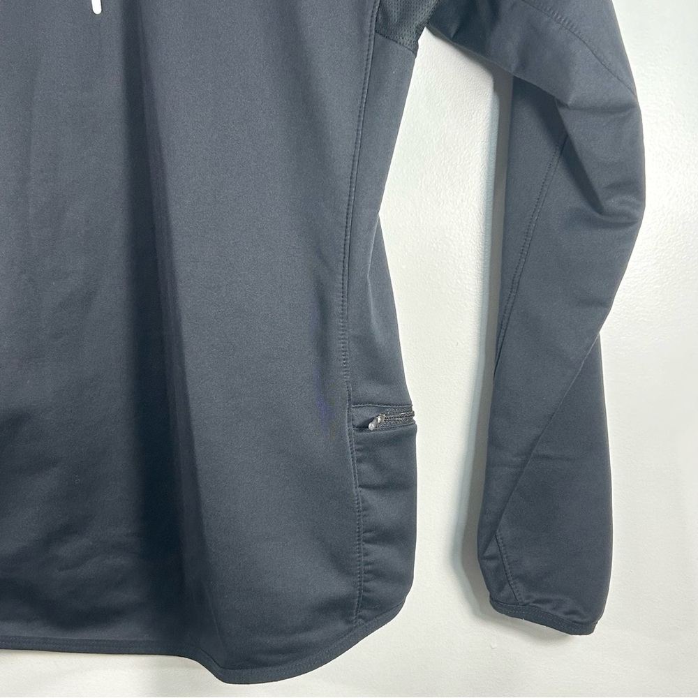 Nike Running Dri-Fit 1/4 Zip Pull Over Hooded Jacket BLK Back Zip Pocket Women L - Picture 11 of 14